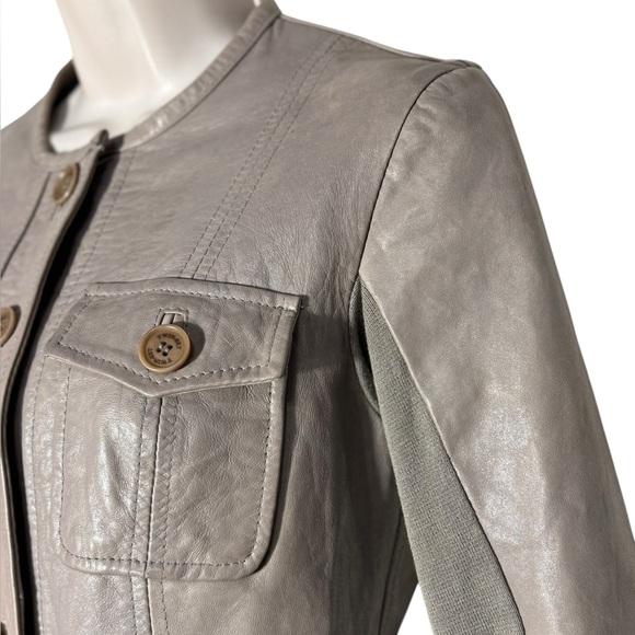 Twin Set Simona Barbieri Size small 100% Genuine Lamb Leather Beige/Gray jacket - Picture 3 of 17